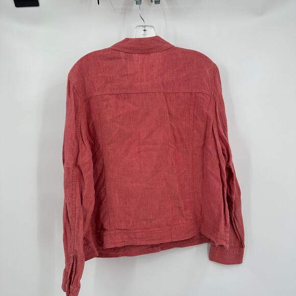 Linden Hill Womens Button Up Linen Top Size XL Coral Boxy Minimalist Classic - Picture 2 of 8